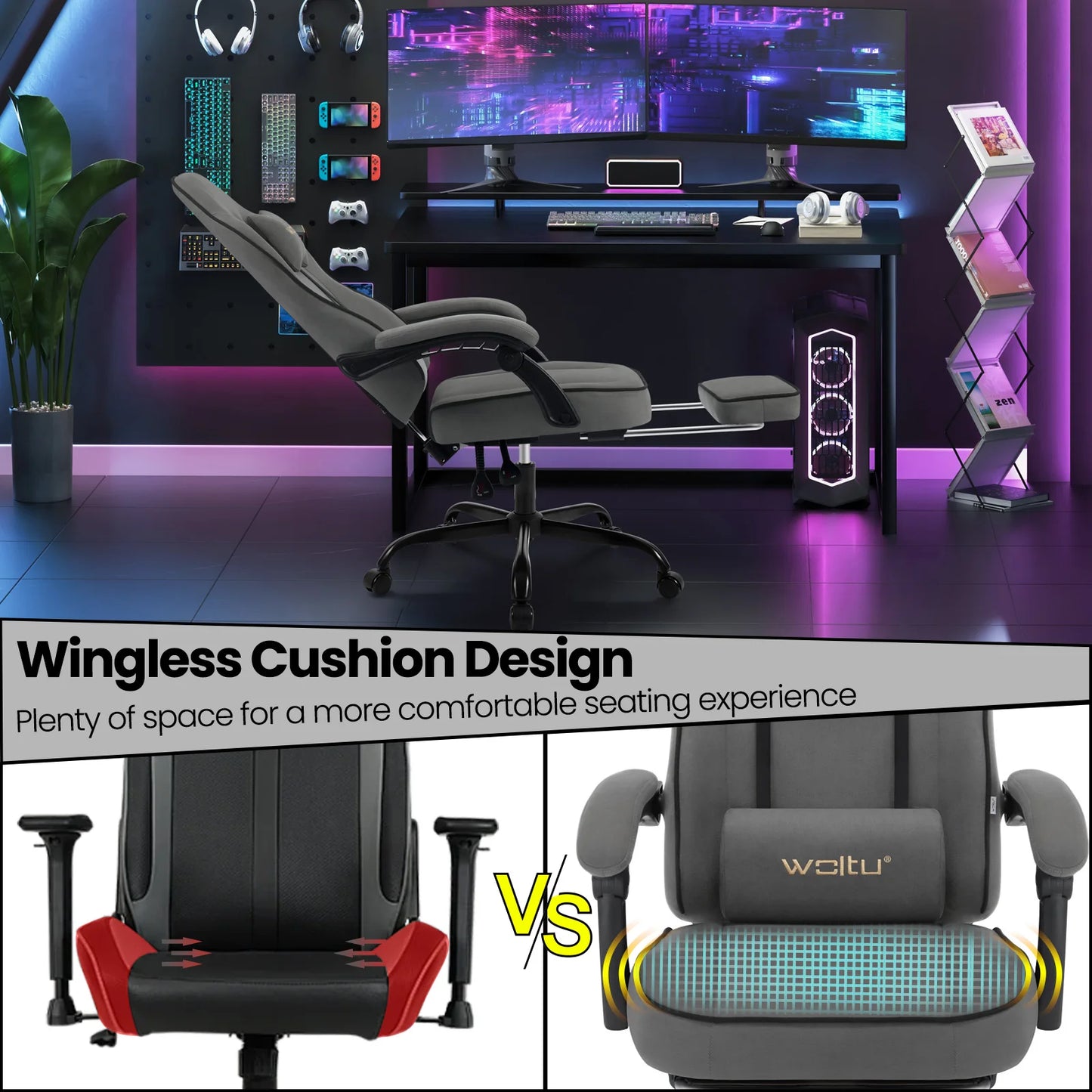 🎮 WOLTU Ergonomiczne Krzesło Gamingowe z Podnóżkiem 🎮 ✨ Komfort i wsparcie dla graczy i profesjonalistów – idealne do gier i pracy! ✨